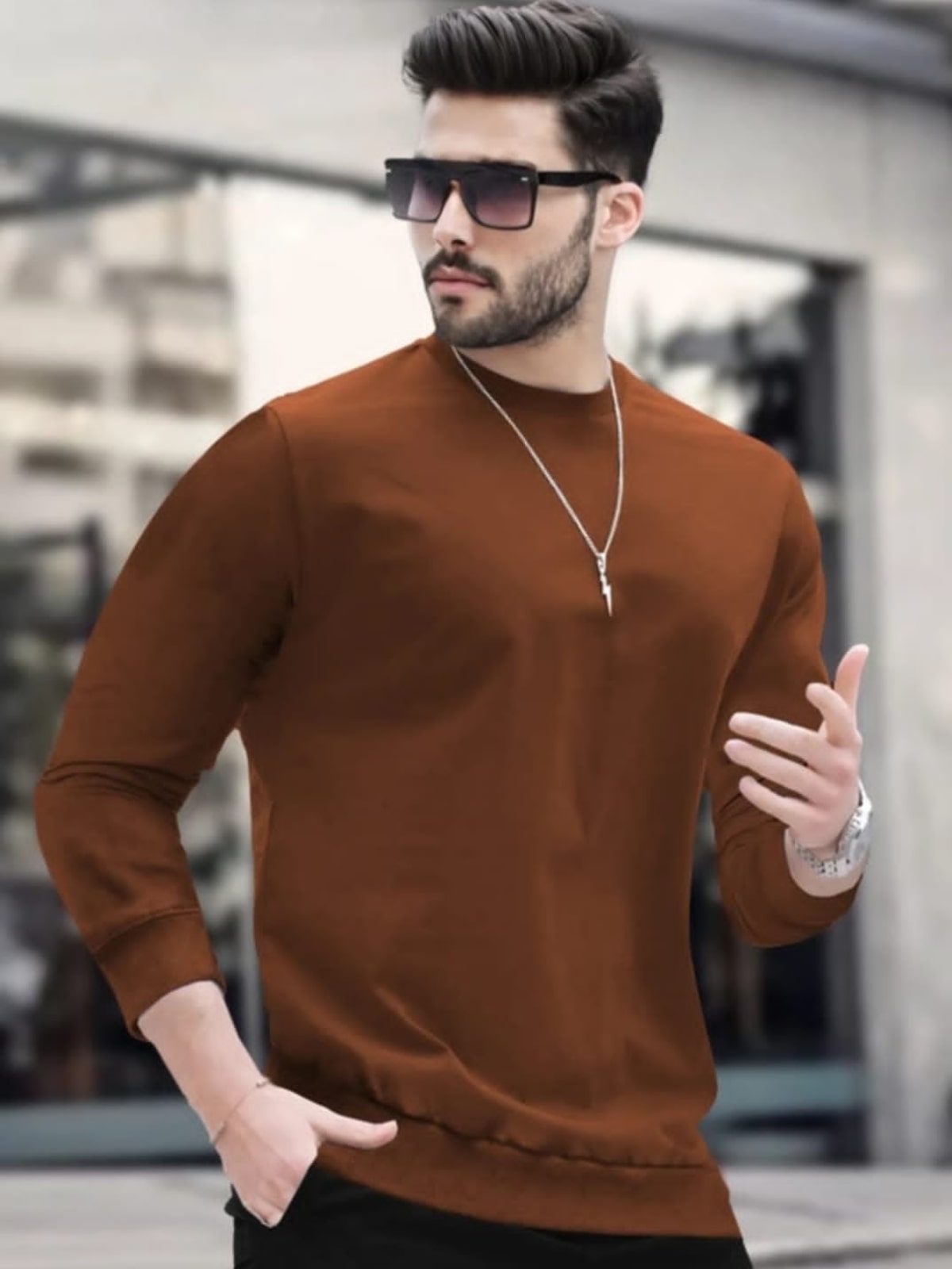 Mens Plain Round Neck Full Sleeve T-shirt